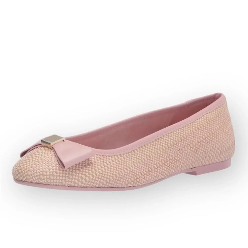 TED BAKER Sualli Bow Raffia Pink Ballet Flat Size 39.5 / 9